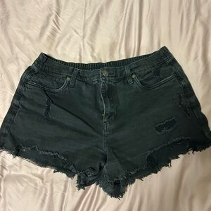 aerie Black Jean Shorts with High Waist and Frayed Hem